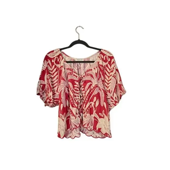 Rachel Zoe Womens Linen Blend Top Size Large Pink Preppy Resort Coquette - Picture 1 of 7